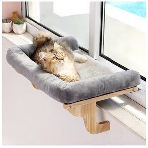Cat Perch for Window Sill with Bolster - Orthopedic Hammock Gray Bed, 24''W, New